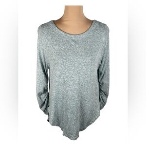 ANTHROPOLOGIE Saturday Sunday Soft Knit Blue Sweater Top Ruched Sleeves sz S